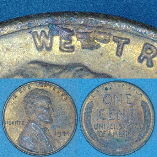 1944 Lincoln Wheat Cent with Lamination Error Penny 1C AU+ / UNC RB
