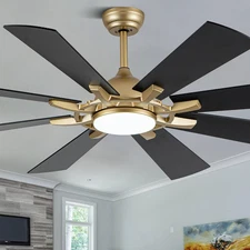 60 Inch Farmhouse Ceiling Fan with Lights and Remote Control, Wood 8 Blades 6-Sp
