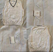 Vtg Izod Cable Knit Sweater Vest Men  s XL Ivory Embroidered Preppy 90s  Stains