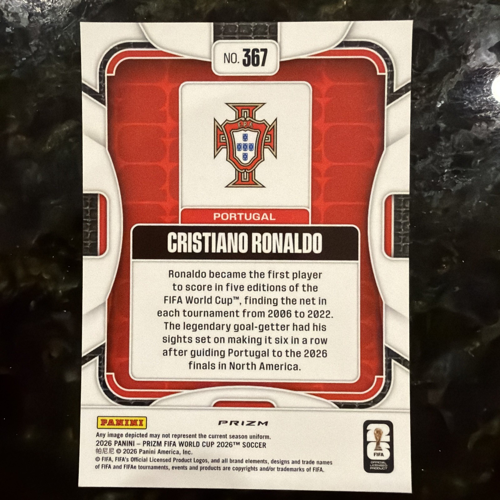 Cristiano Ronaldo Panini Prizm FIFA World Cup 2026 Rare Silver Disco Prizm #367 view 2