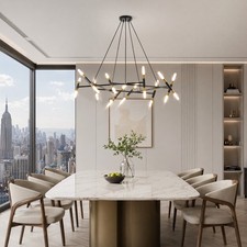 40 inch Black Gold Sputnik LED Pendant Chandelier 20 Light Living Room Fixture