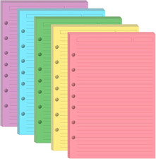 Mini Binder 5 Colorful Line Paper for 3 or 7 Ring Binders - 100 Sheets/200 Pages