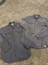 Carhartt Relaxed Fit Chambray Shirt Men  sl Large Lg L Black Long Sleeve Cotton 2
