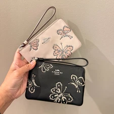 Coach Corner Zip Wristlet With Sparkly Butterfly Print CCJ72