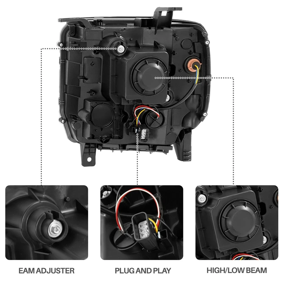 Par de faros proyectores izquierda+derecha para GMC Sierra 1500 2500HD 3500HD 2014-2019 Foto 4 de 4