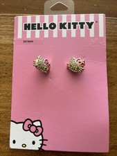 Hello Kitty Rhinestone / Enamel Goldtone Stud Earrings - NEW