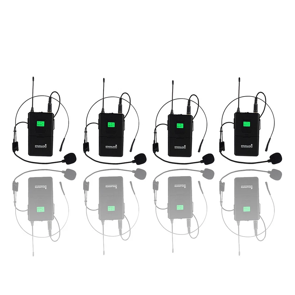 UHF Lapel Headset Wireless Microphone System 4CH Lavalier Bodypacks Stage Mics - Image 3 of 4