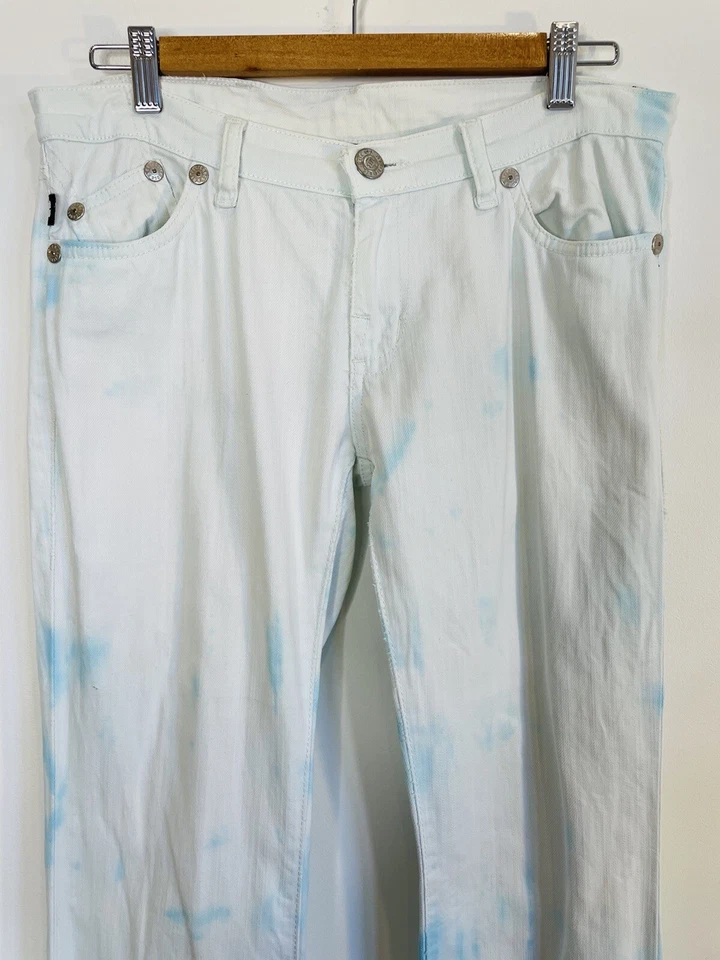 Pantalones de mezclilla de diseñador Victoria Beckham X Rock + Republic talla 29 (11) blanco azul corbata Foto 4 de 4