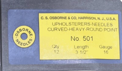 (12) Osborne 501 3-1/2'' Curved Round Point Heavy Upholstery Needles, 16 Gauge