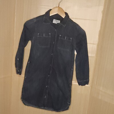 old navy black denim dress Girls Dark Wash Shirt 8 PSNOV2024 The back waist tie Avery Long Sleeve Maxi Size | UK sizes:8.5