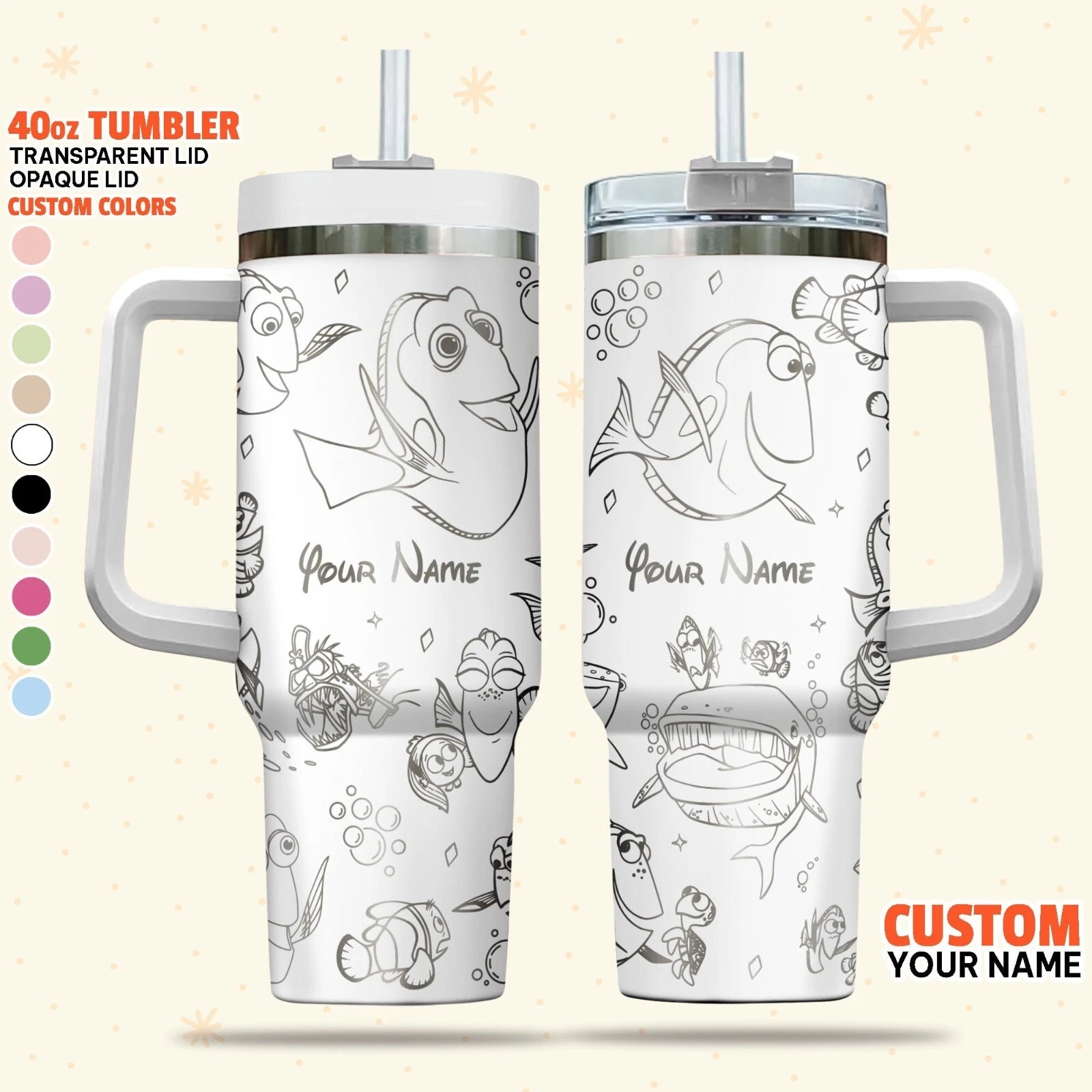 Custom Disney Finding Dory Tumbler, Disney Characters Laser Engraved 40oz