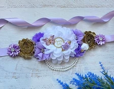 Lavender Butterfly Maternity Sash Belt /Baby Shower Sash