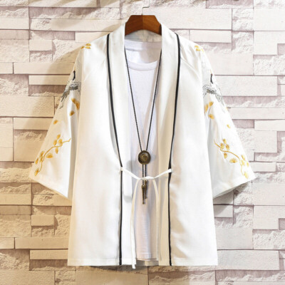 New Chinese Men's Embroidery 3/4 Sleeve Top Fashion Cardigan Hanfu Jacket Sports