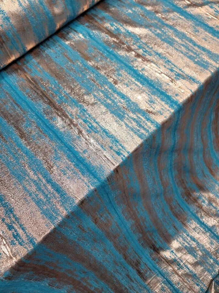 Tela Jacquard Brocado Dorado Turquesa y Metálico Vendida por Yarda Decoración Foto 4 de 4