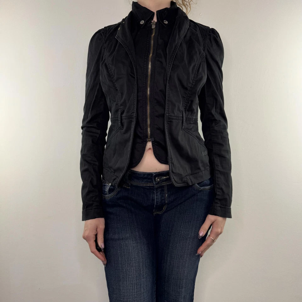  Y2K vintage fitted zip up denim blazer stretchy jacket archive avant garde - Image 3 of 4