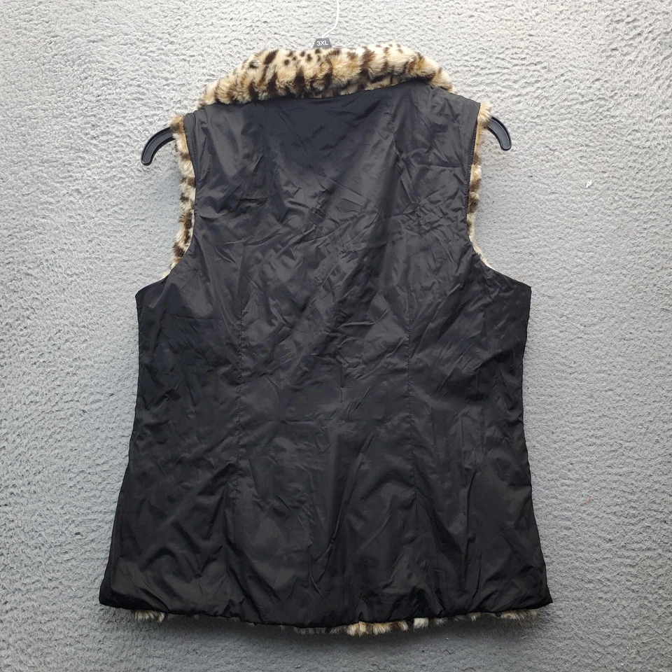 Dressbarn Reversible Vest Womens L Multi Animal Print Fox Fur Sleeveless Zipper - Image 4 of 4