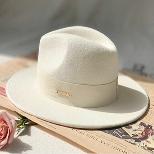 White Wool Fedora For Women Flat Cap 
