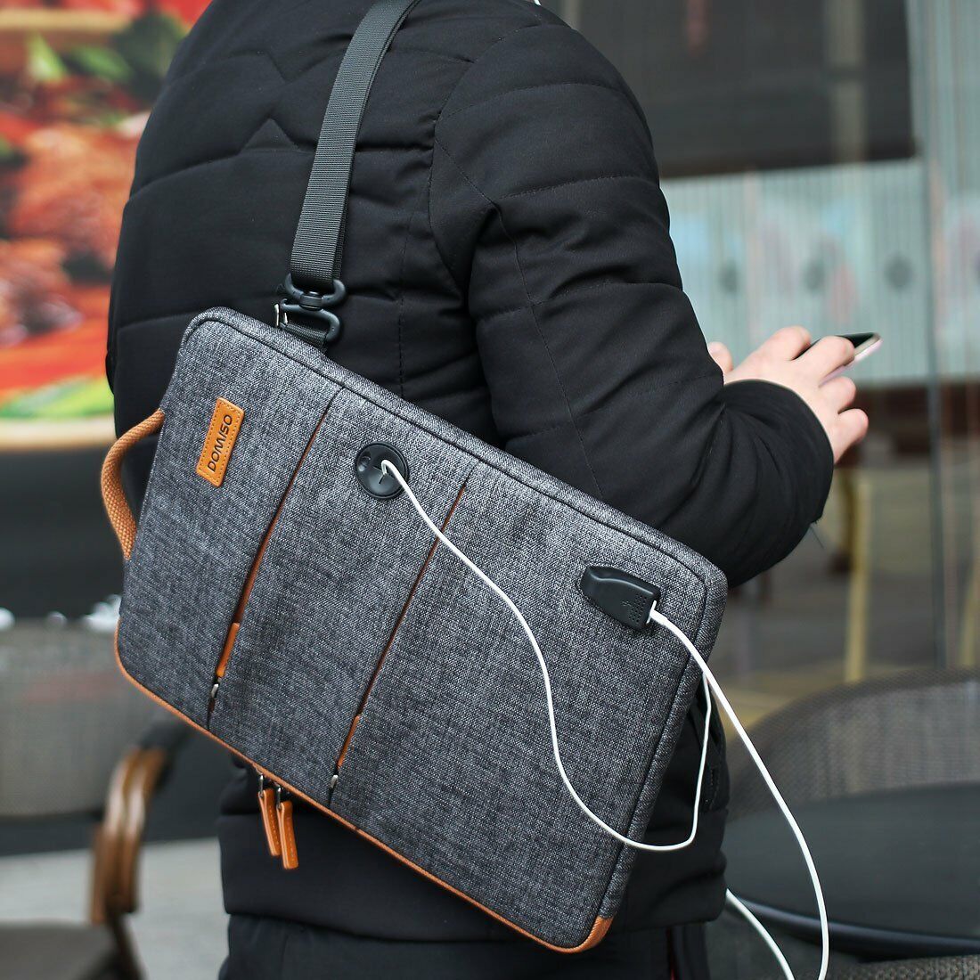 MacBook Air 13 Sleeve Case Water-Resistant Crossbody Casual Handle Bag Dark Grey