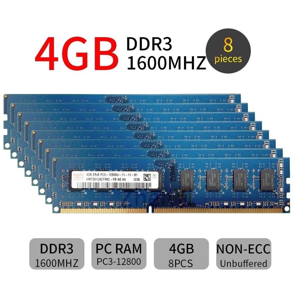 32GB 16GB 8GB 4G PC3-12800 DDR3-1600 DIMM Desktop RAM Intel Memory For Hynix LOT - Image 2 of 4