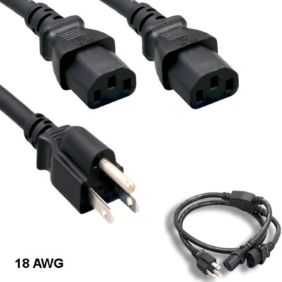 10x 10ft Black Power Splitter Cord NEMA5-15P to 2x IEC-60320 C13 18AWG 10A/125V