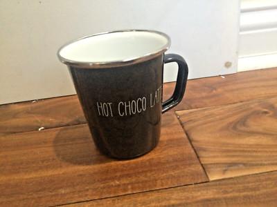 Target 2018 Enamelware mug(s) Choco Latte 16 oz black silver rim NEW 4''X3.75''