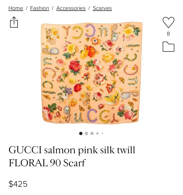 67644 Authentique foulard GUCCI en soie rose saumon à fleurs