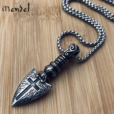 MENDEL Cool Stainless Steel Mens Gothic Arrow Cross Arrowhead Pendant Necklace