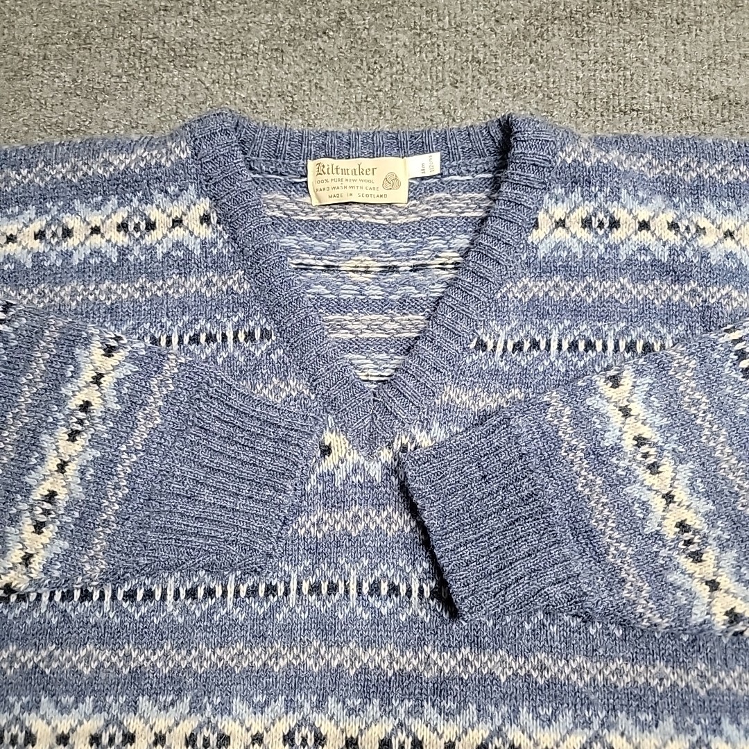 Kiltmaker Pure New Wool Pullover Sweater Size 44 In Made In Scotland Blue