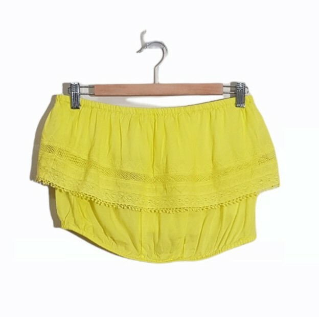 Forever New Sz 12 Yellow Frill Crop Top Boob Tube Shirt Blouse Strapless  SH4298