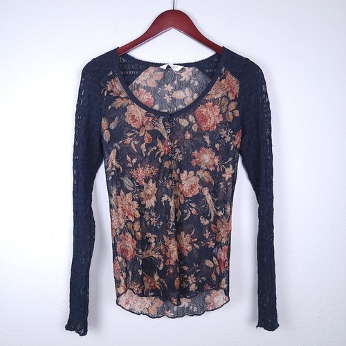 Denim & Supply Ralph Lauren Top Size M Dark Floral Sheer Lace Y2K Whimsigoth - Picture 3 of 15