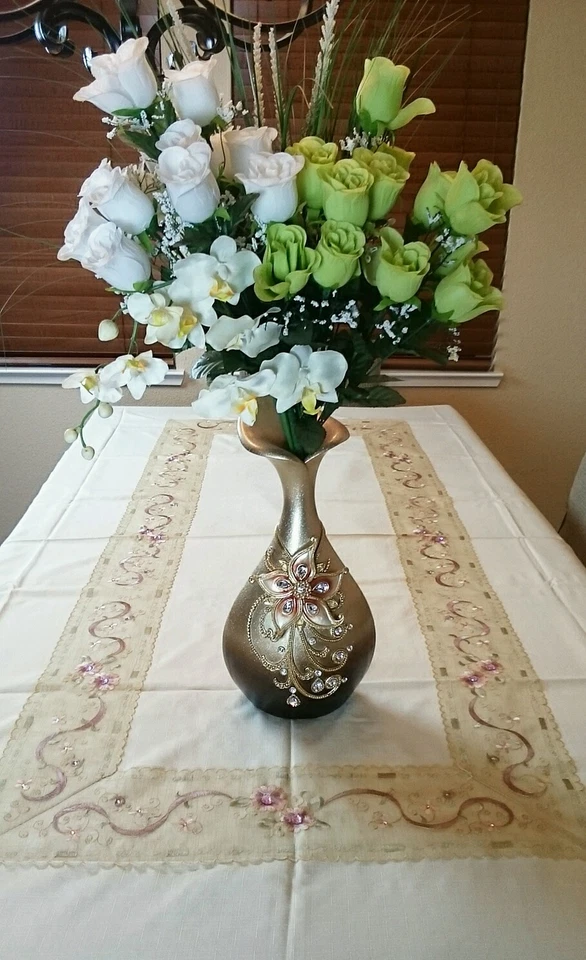 Mantel de encaje bordado con estrás rosa 72x144" servilleta boda fiesta banquete Foto 4 de 4