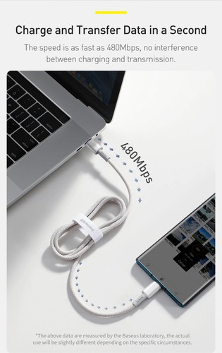 Baseus USB C to USB C Fast Charger Cable Braided 100W PD 5A QC4.0 Charging - Picture 6 of 12