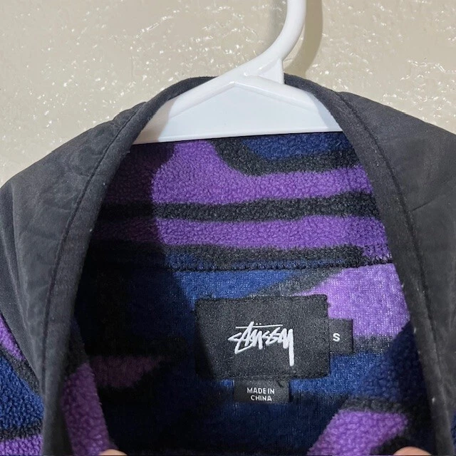 Chaqueta polar vintage Stussy para hombre pequeña púrpura camuflada cremallera completa Foto 3 de 4