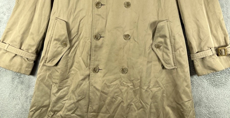 VTG OLEG CASSINI Signature Trench Coat Nova Check Lined Double Breasted 44 Long - Image 3 of 4