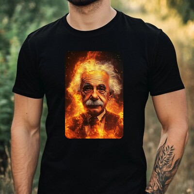 Herren T-Shirt Albert Einstein in Flammen Motiv Baumwolle Größe XS bis 5XL