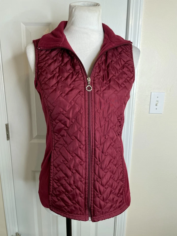 Chaleco French Laundry Mujer Polar Acolchado Frontal Talla Pequeña Borgoña Cremallera Completa Foto 3 de 4