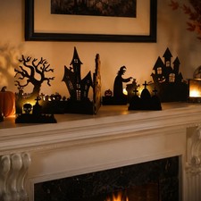 32'' Halloween Tabletop Wooden Decor Black Cemetery Haunt House