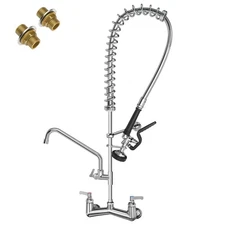 Commercial Sink Faucet with Sprayer 36"Height 8"Center Brass Constructed Wall...