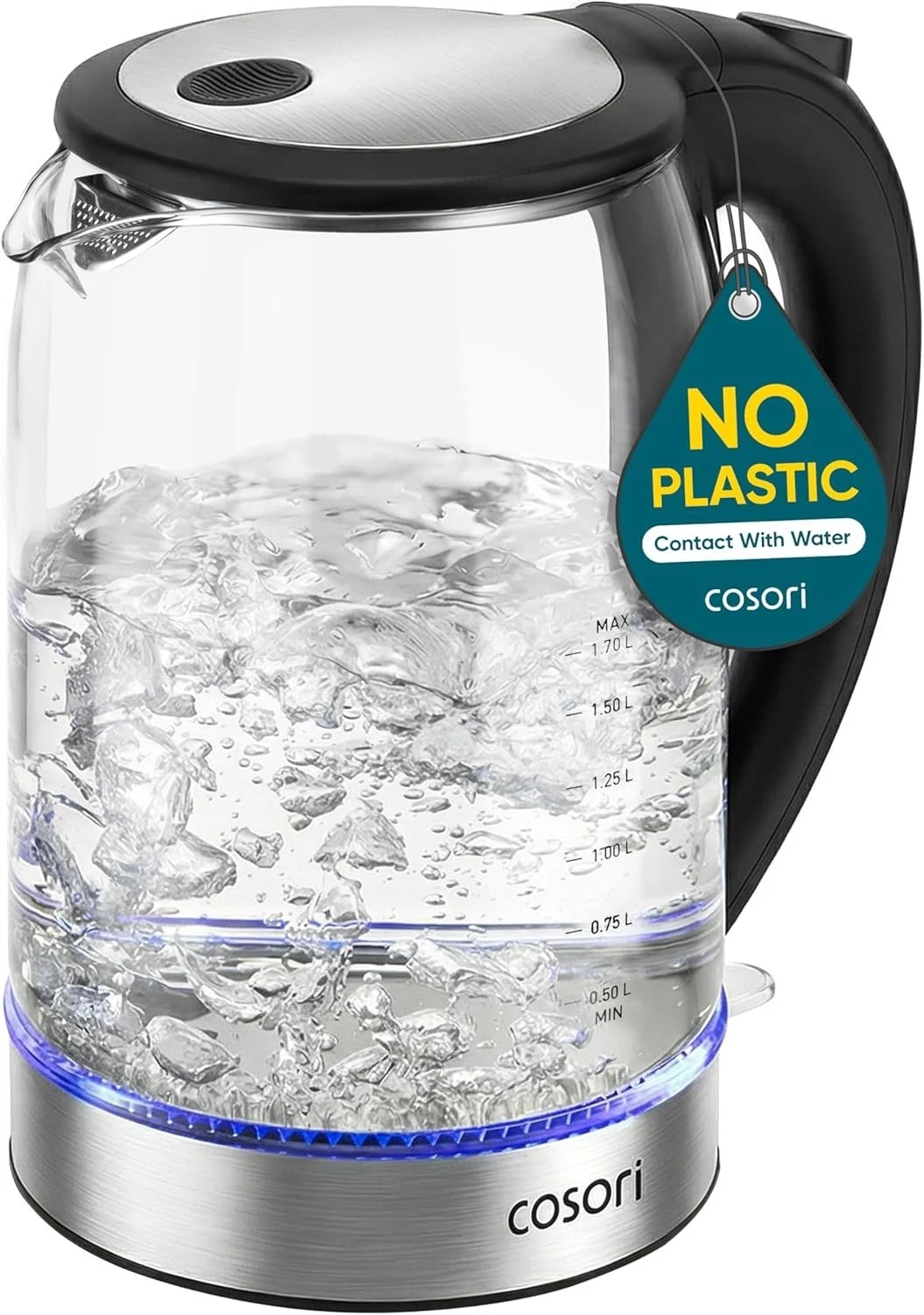 Electric Kettle No Plastic Contact W/ Water Wide Mouth For Easy Cleaning Auto