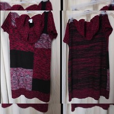 Style & Co. Short Sleeve Sweater Dress Large Red Black & Gray Turtle Neck