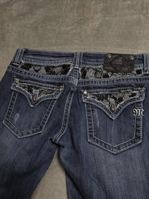 Miss Me Jeans Womens 30 Blue Bootcut Lace Rhinestone Pockets JP5002B2