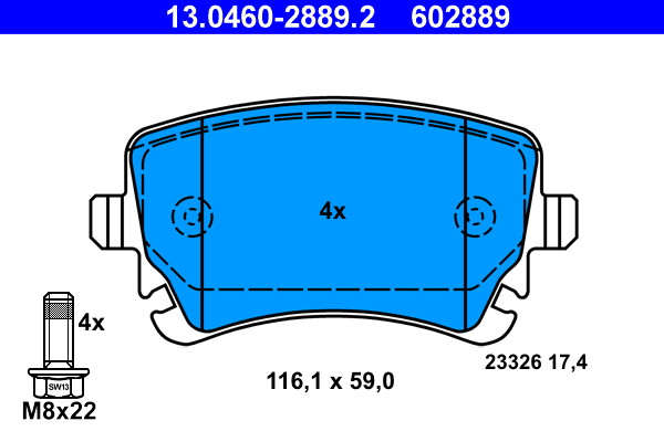 Rear ATE 13.0460-2889.2 Brake Pad Set, disc brake for AUDI