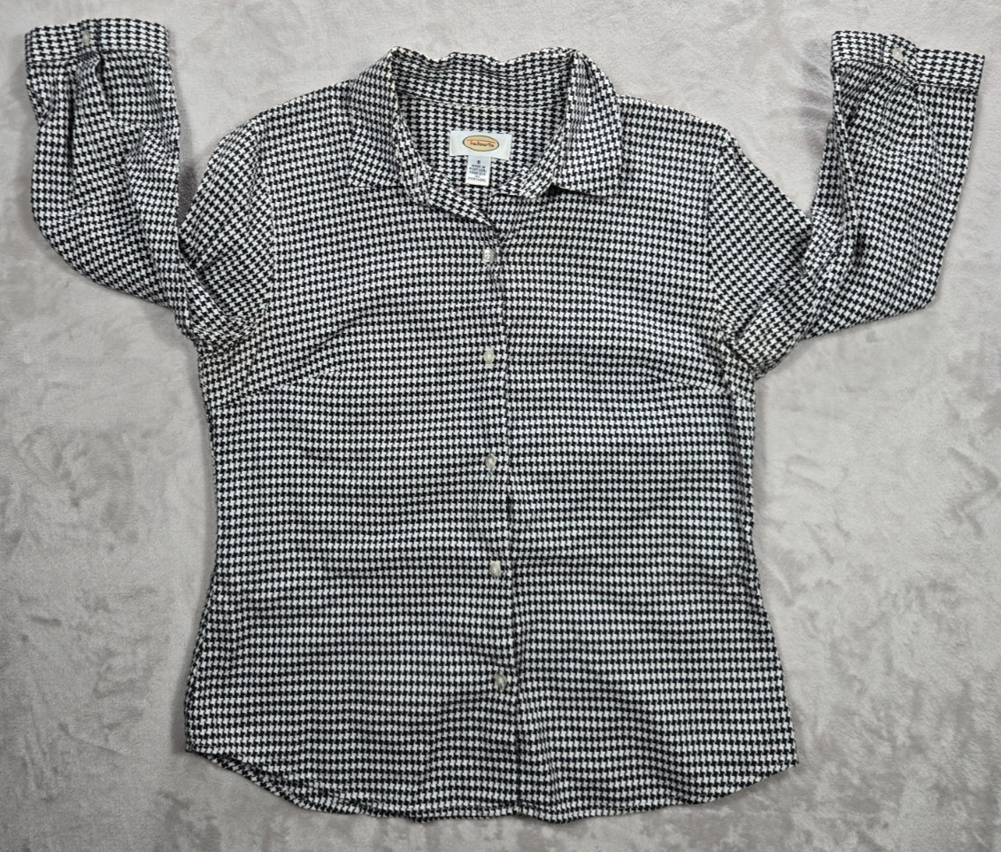 Talbots Houndstooth Button Front Blouse Size 8 Ac… - image 9