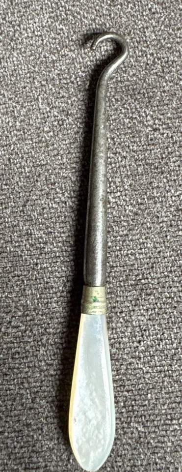 Antique Button Hook with Mother of Pearl Handle Victorian Era Shoe Fastener Tool - Image 2 of 4