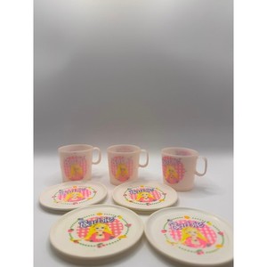 Vintage Barbie Toy Tea Mugs and Plates Pink Plastic Kid Play Kitchen /II