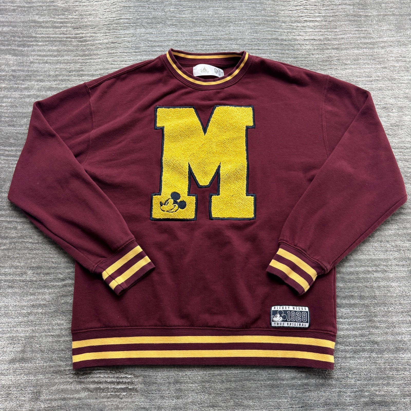 Disney Sweatshirt Size S Womens Mickey Mouse Varsity Crewneck True Original 1928