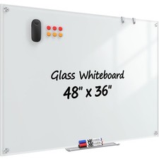 Glass Whiteboard 48" x 36", Frameless Wall Mounted Dry Erase Board with Tempe...