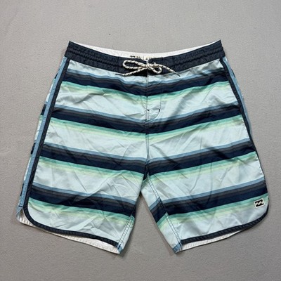 Billabong Lowtides Swim Trunks Mens 32 Blue Stripe Board Shorts Mens 8.5'' Inseam