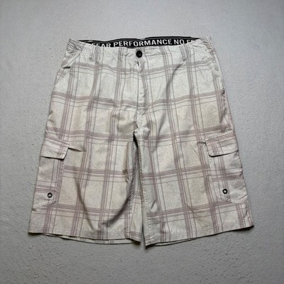 No Fear Cargo Shorts Mens 36 Grey Plaid Y2K Performance Skate Utility EL78