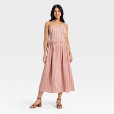 Universal Thread Women's Smocked Sleeveless Midi Striped Sundress - Pink